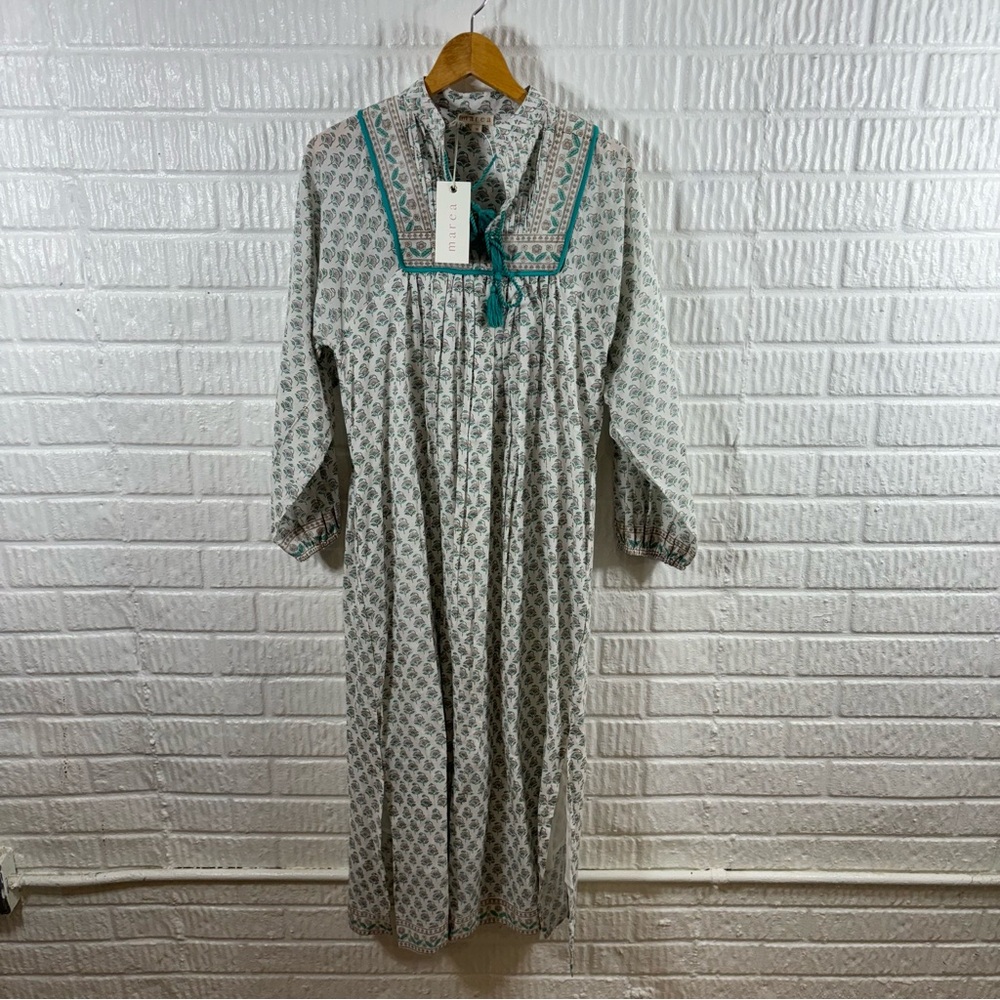 Marea Kaftan White Teal Grey Multi XS NWT - Picture 3 of 6